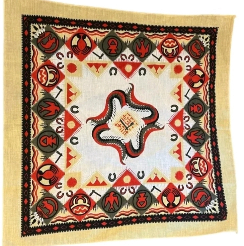 VTG NEW 1990s Aztec Crisp Native Amr Hankerchf Bandana Gold/Red/White 21x21" USA